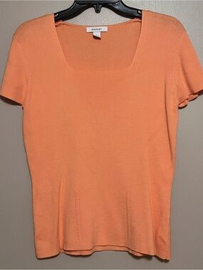 dressbarn Peach Short-Sleeve Square Neck Knit Top